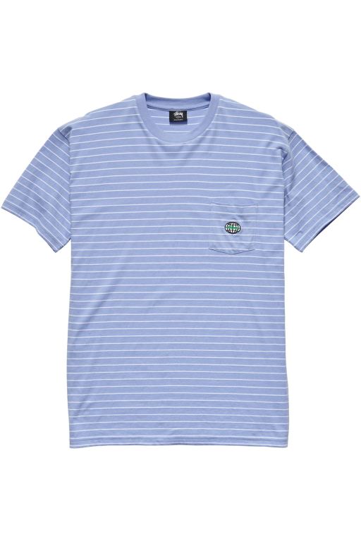 Stussy Mens Dig Stripe SS Pocket T Shirt Blue - TGVZO9354